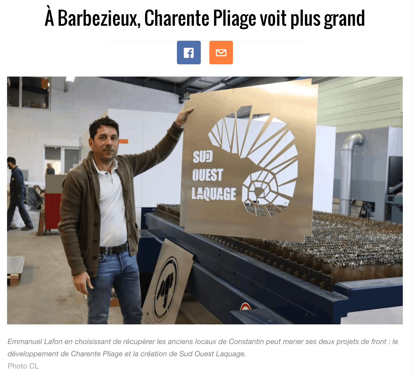Charente Pliage voit plus grand pour accompagner son développement industriel
